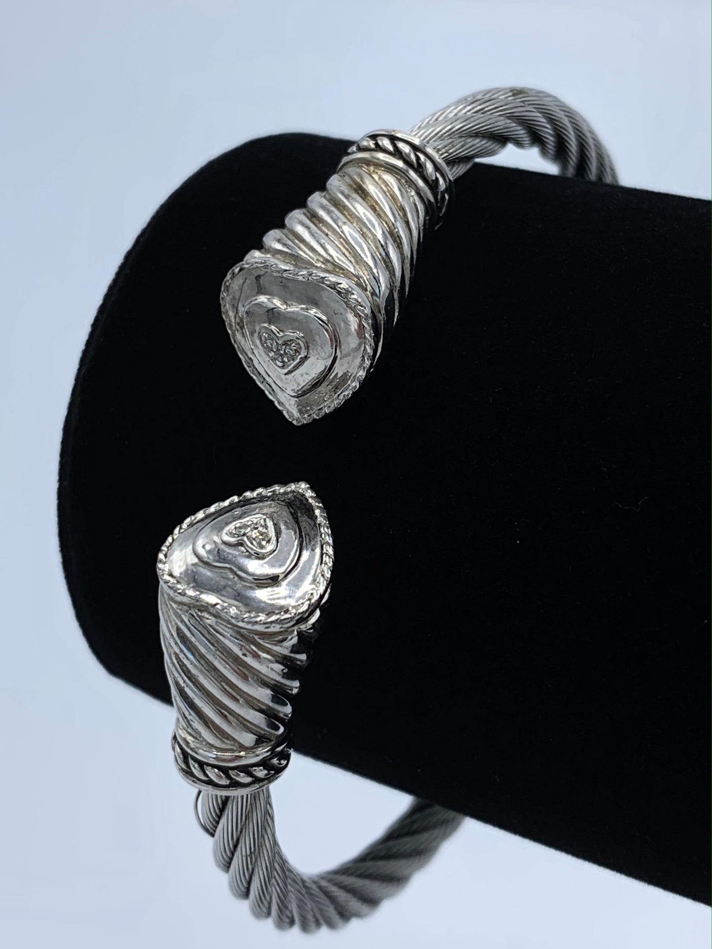 Sterling Silver and Stainless Steel Diamond Heart Bracelet