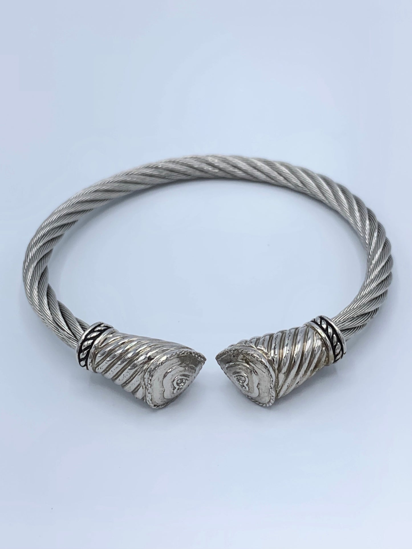 Sterling Silver and Stainless Steel Diamond Heart Bracelet