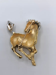 14K Yellow Gold Diamond Horse Pin