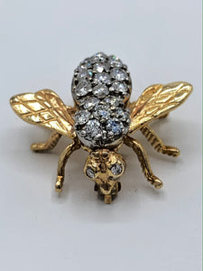 14K Yellow Gold Diamond Wasp Pin