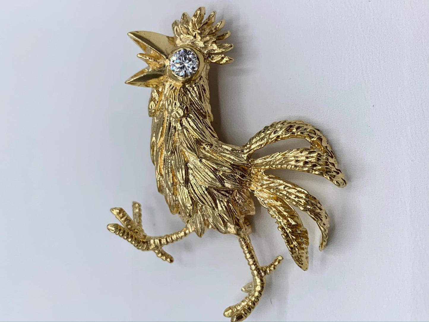 Estate 14K Yellow Gold Diamond Rooster Pin