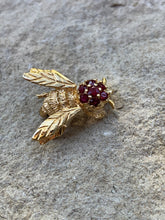 Load image into Gallery viewer, 14K Yellow Gold Ruby Bee Pin
