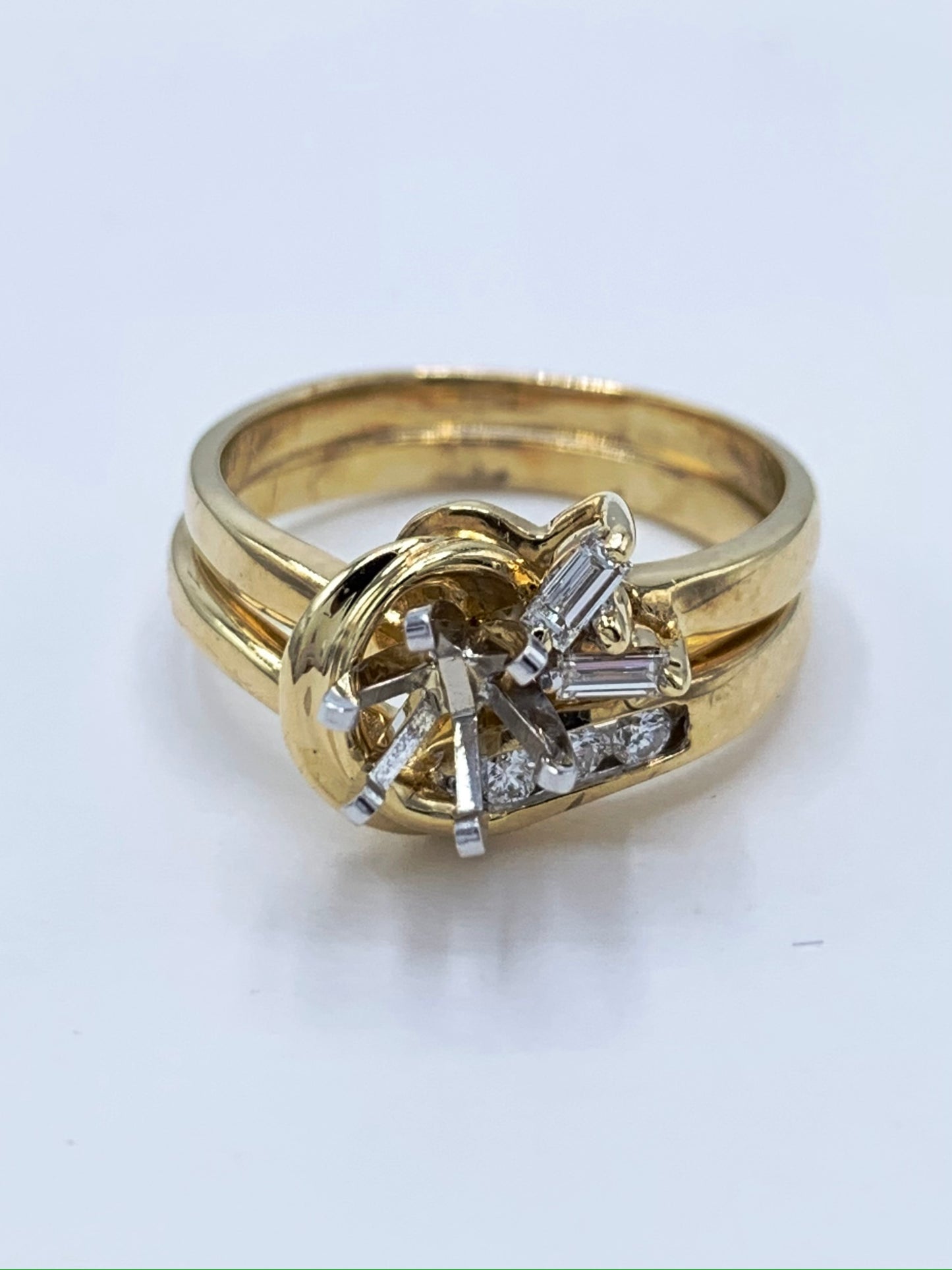 14K Yellow Gold Baguette and Round Diamond Semi-Mount Wedding Set