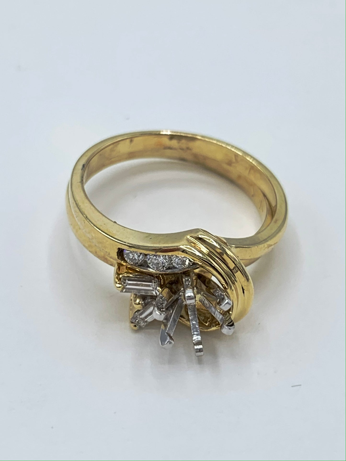 14K Yellow Gold Baguette and Round Diamond Semi-Mount Wedding Set