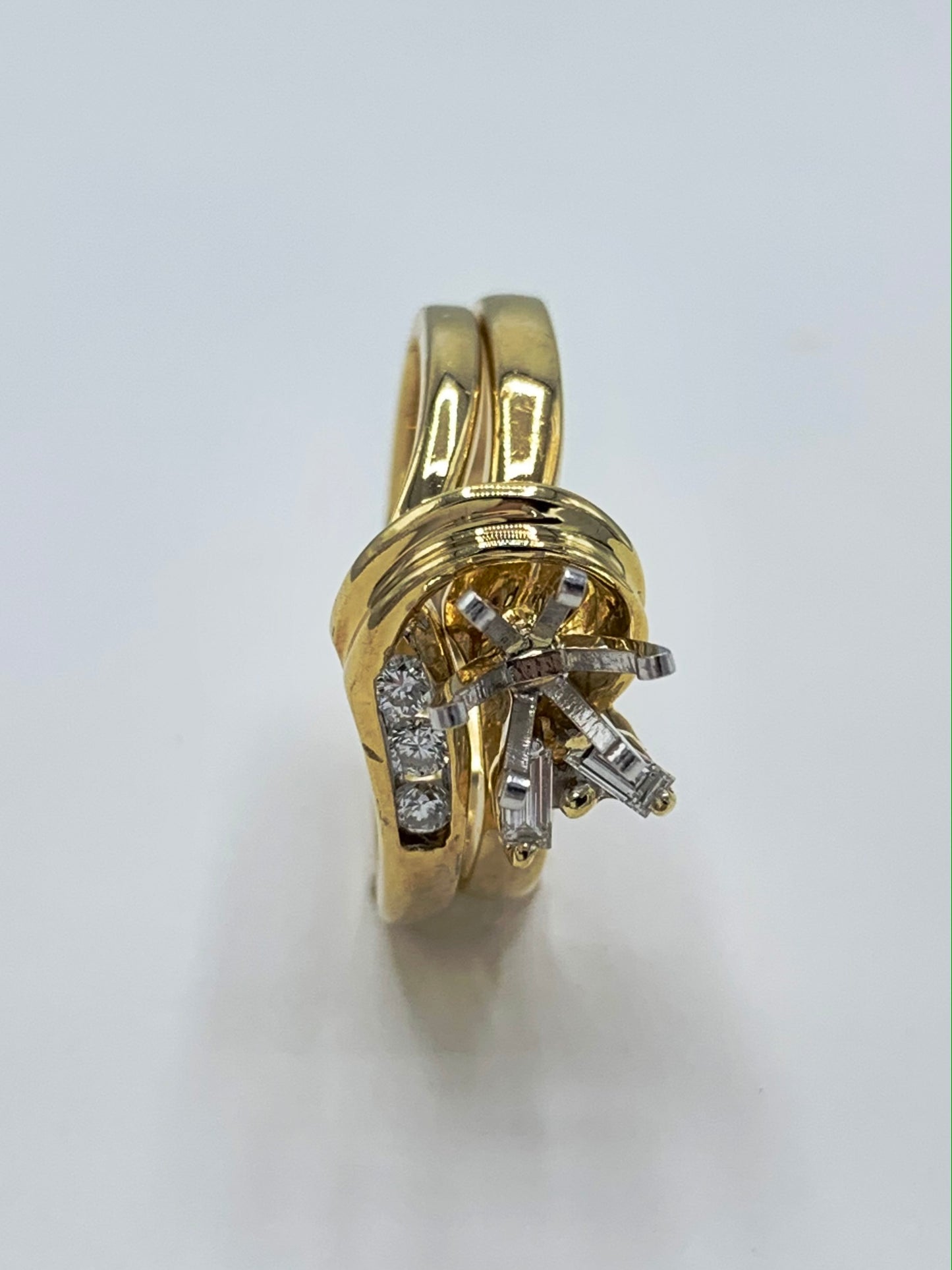 14K Yellow Gold Baguette and Round Diamond Semi-Mount Wedding Set