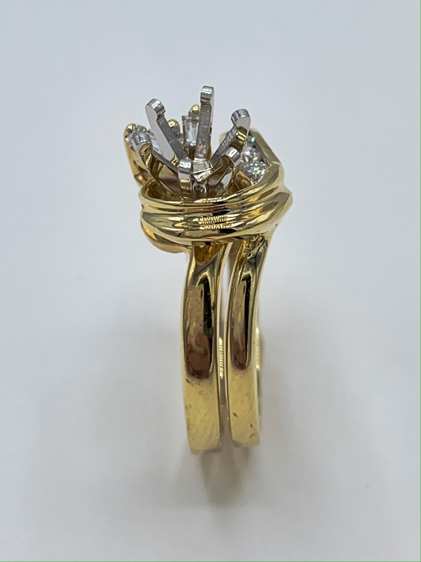 14K Yellow Gold Baguette and Round Diamond Semi-Mount Wedding Set