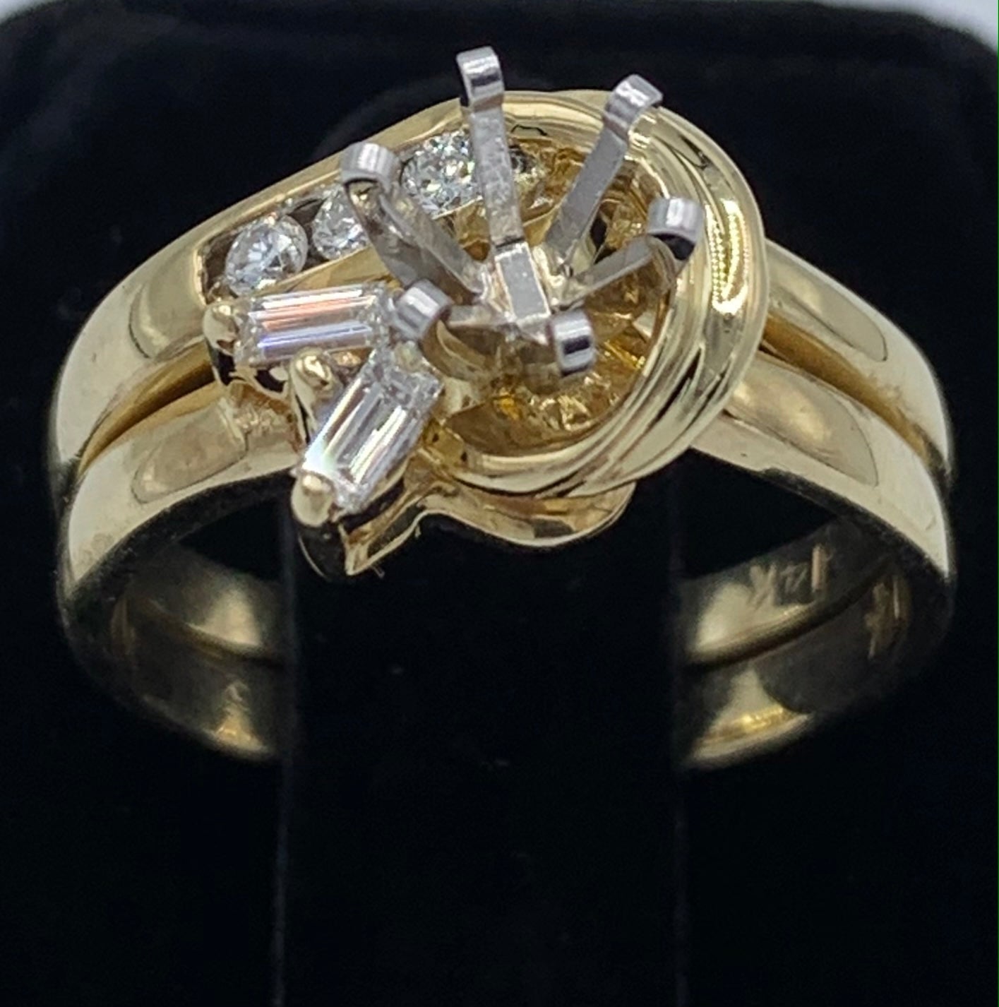 14K Yellow Gold Baguette and Round Diamond Semi-Mount Wedding Set