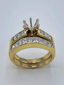 1.50 Carat Princess Cut Diamond Semi-Mount Wedding Set in 14K Yellow Gold