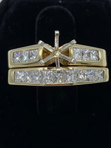 1.50 Carat Princess Cut Diamond Semi-Mount Wedding Set in 14K Yellow Gold