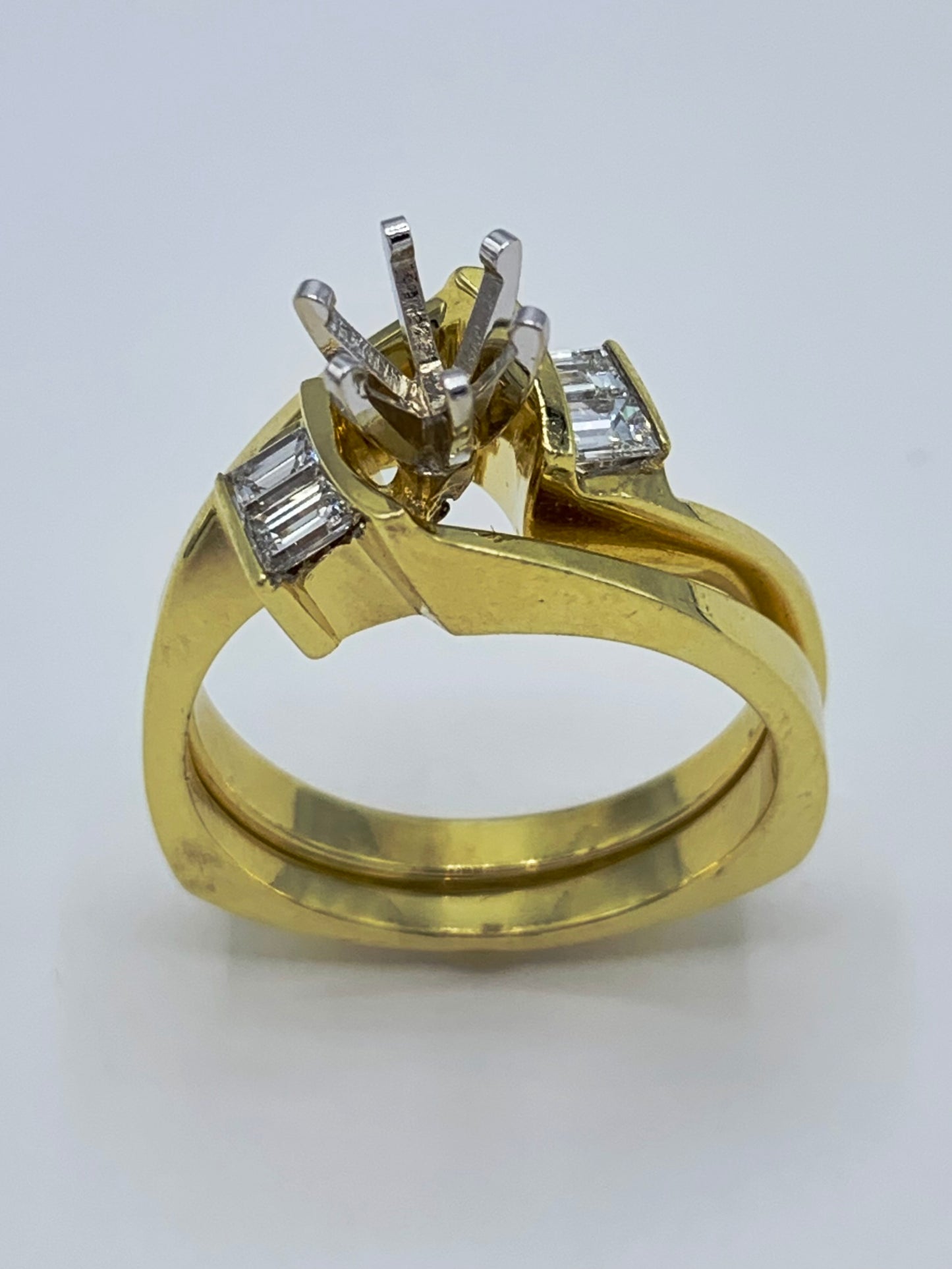 18K Yellow Gold .25 TCW Baguette Diamond Semi-Mount Wedding Set