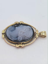 Load image into Gallery viewer, Estate 10K Yellow Gold Vintage Black Onyx Cameo Pendant
