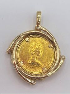 Estate 14K Yellow Gold Canadian 1/10th Ounce Maple Leaf Gold Coin and Frame Pendant with Diamonds