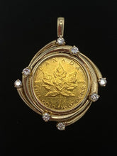 Load image into Gallery viewer, Estate 14K Yellow Gold Canadian 1/10th Ounce Maple Leaf Gold Coin and Frame Pendant with Diamonds
