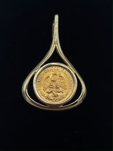 Load image into Gallery viewer, Mexican Dos Peso Coin Pendant with 14K Yellow Gold Frame

