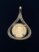 Load image into Gallery viewer, Mexican Dos Peso Coin Pendant with 14K Yellow Gold Frame
