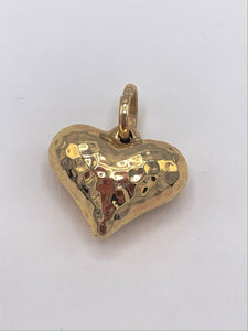 Puffed Heart Pendant in 14K Yellow Gold with Hammered Finish