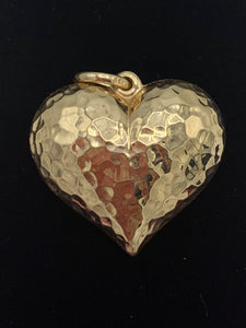 14K Yellow Gold Puffed Heart Pendant with Hammered Finish