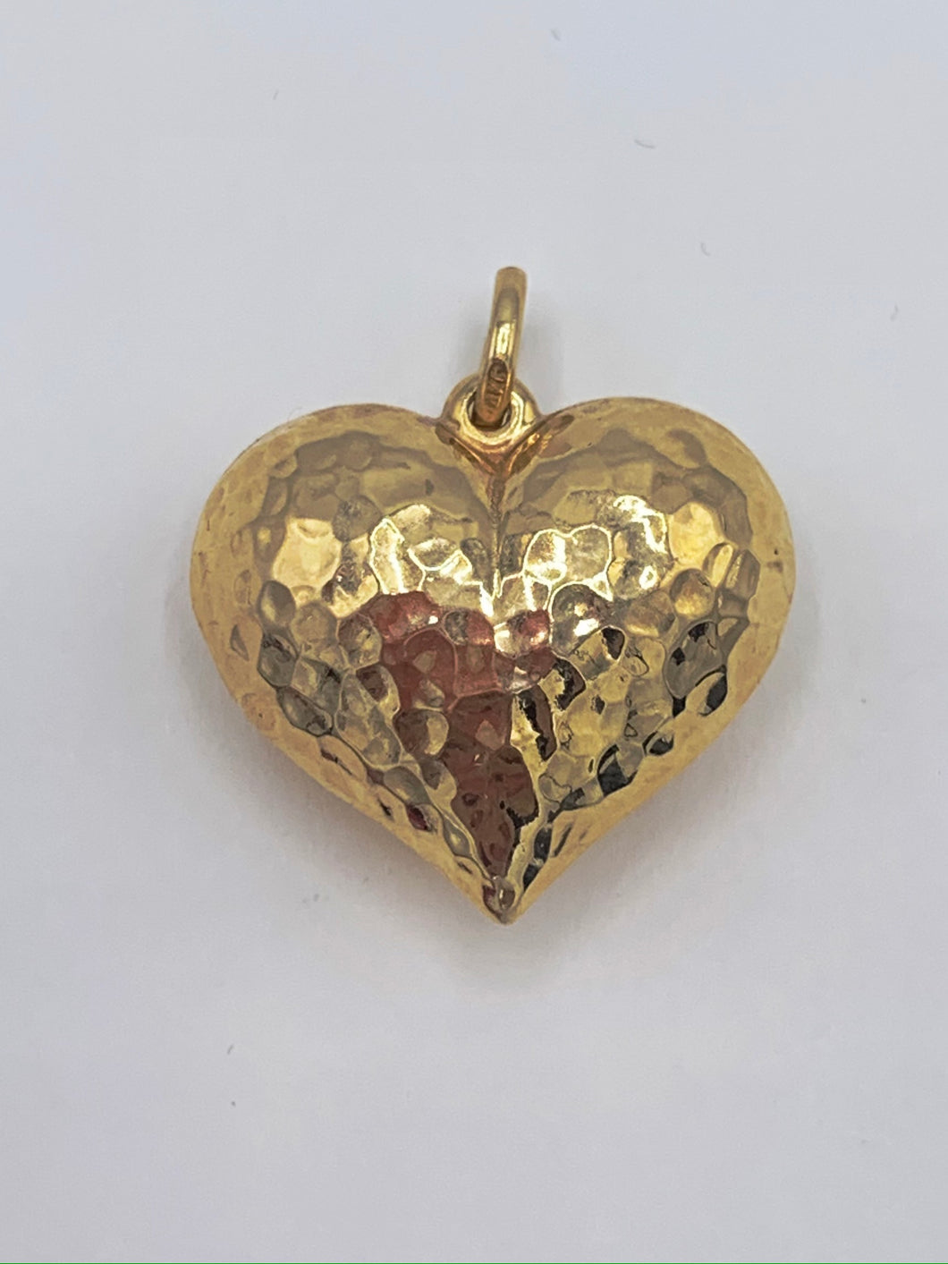 14K Yellow Gold Puffed Heart Pendant with Hammered Finish