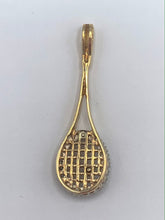 Load image into Gallery viewer, 14K Yellow Gold Tennis Racket Pendant with .50 TCW Diamonds and One Pearl

