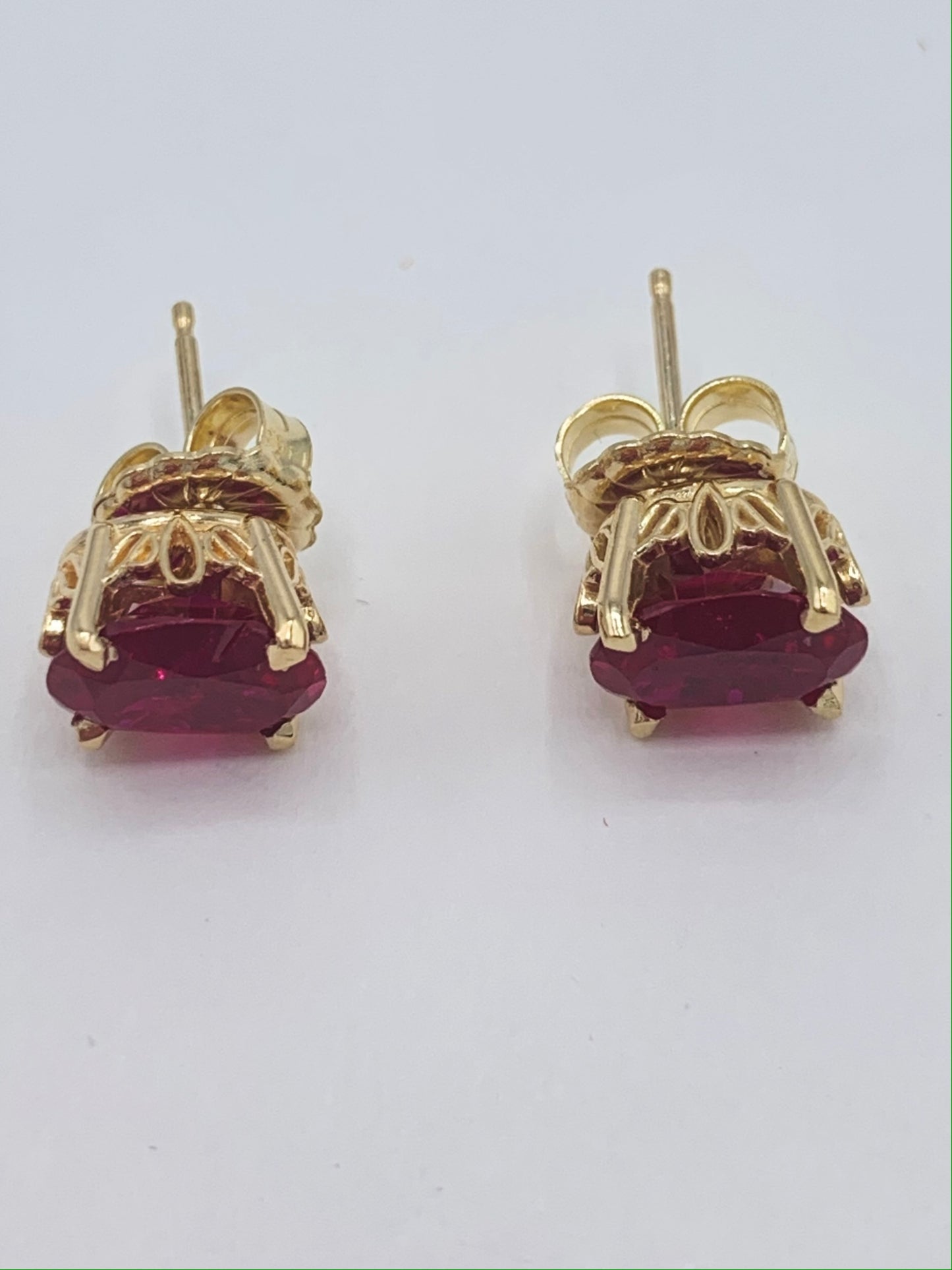 14K Yellow Gold Oval Ruby Earrings