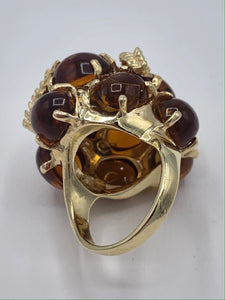 Estate 14K Yellow Gold Vintage 1960s Amber Sap Ring