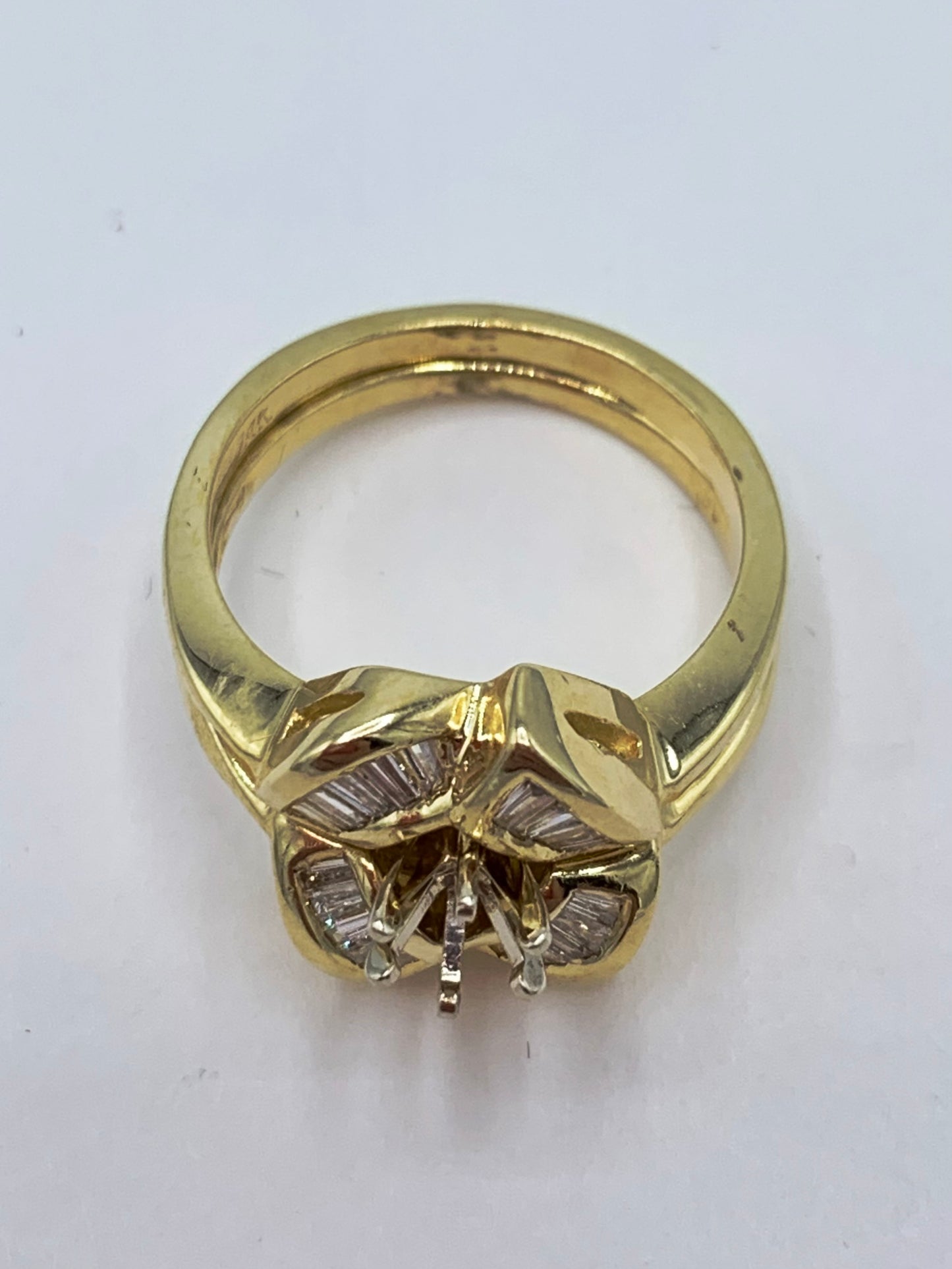 14K Yellow Gold .33 TCW Baguette Diamond Semi-Mount Wedding Set