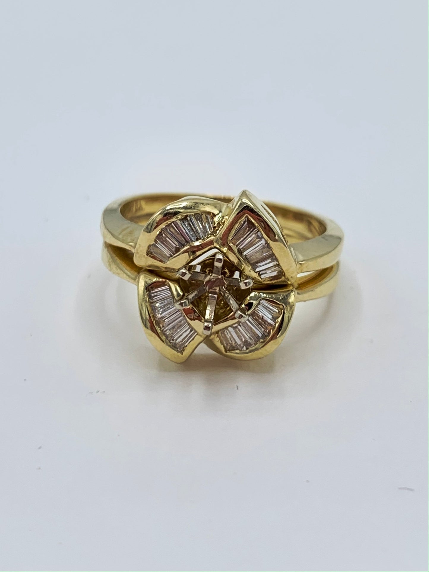 14K Yellow Gold .33 TCW Baguette Diamond Semi-Mount Wedding Set