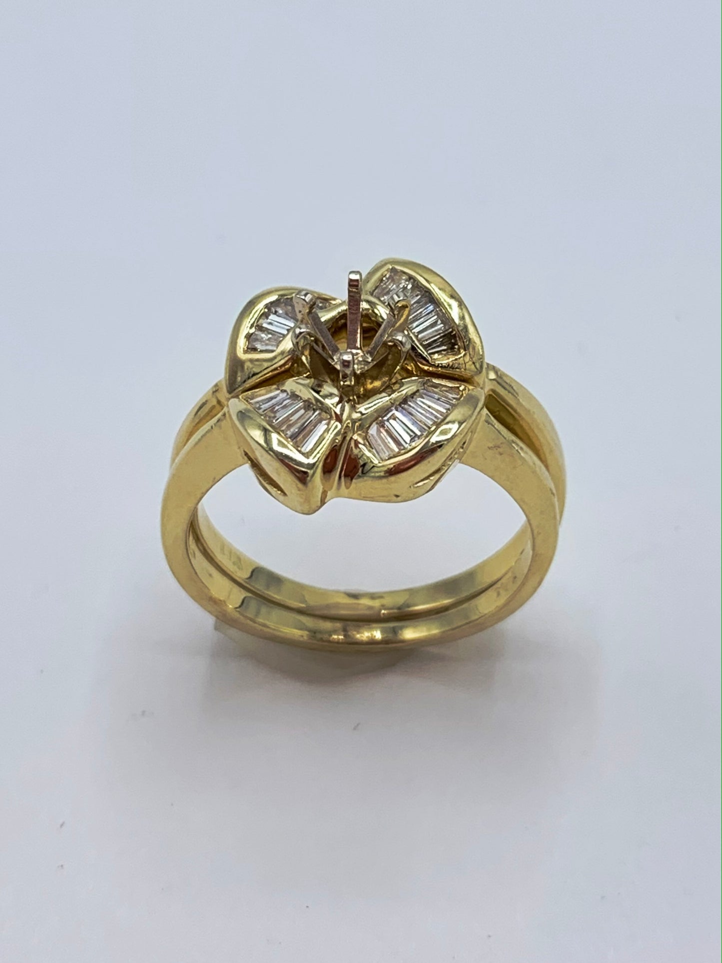14K Yellow Gold .33 TCW Baguette Diamond Semi-Mount Wedding Set