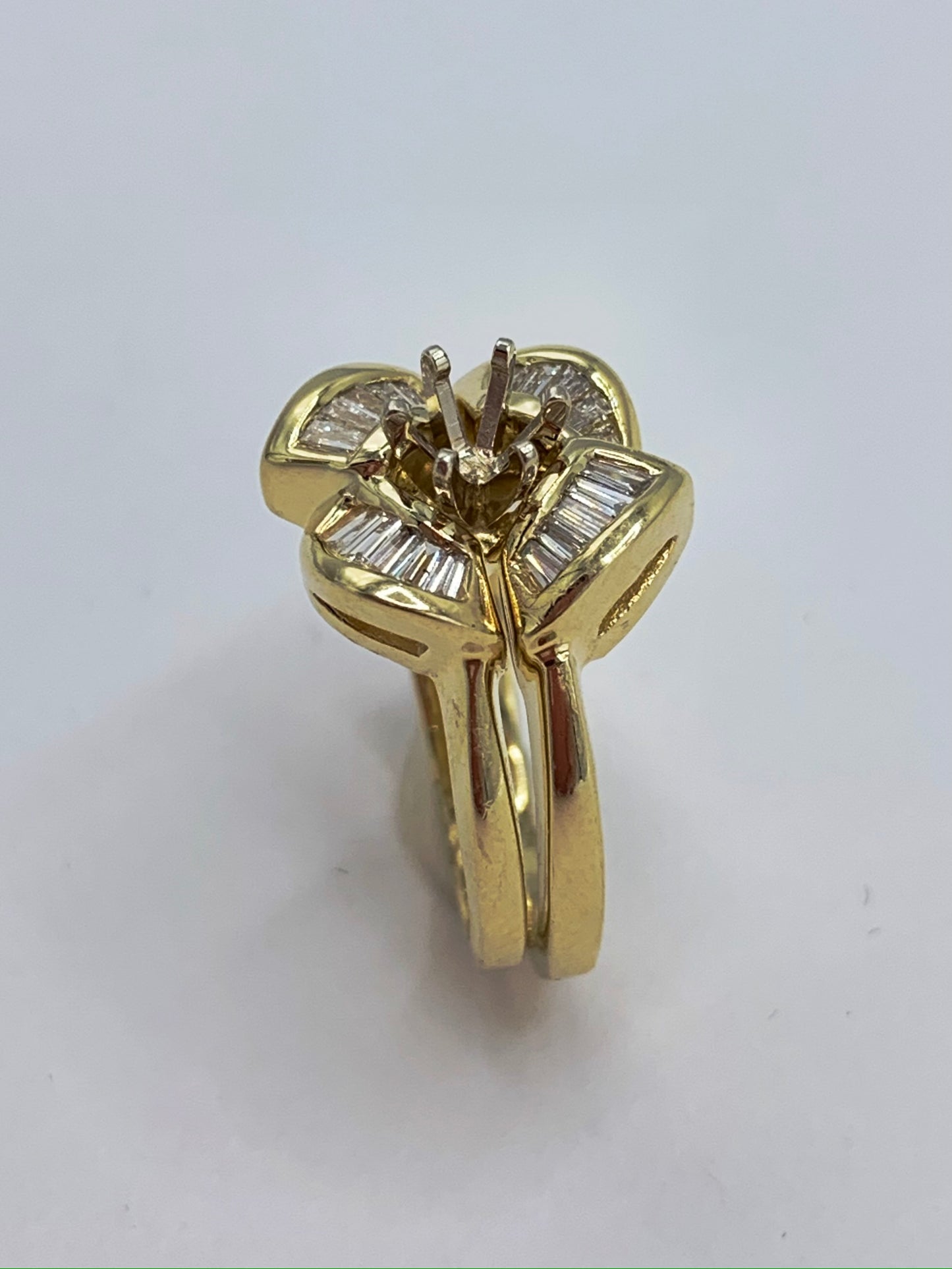 14K Yellow Gold .33 TCW Baguette Diamond Semi-Mount Wedding Set