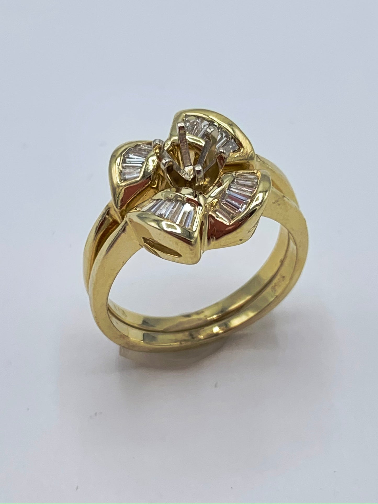 14K Yellow Gold .33 TCW Baguette Diamond Semi-Mount Wedding Set