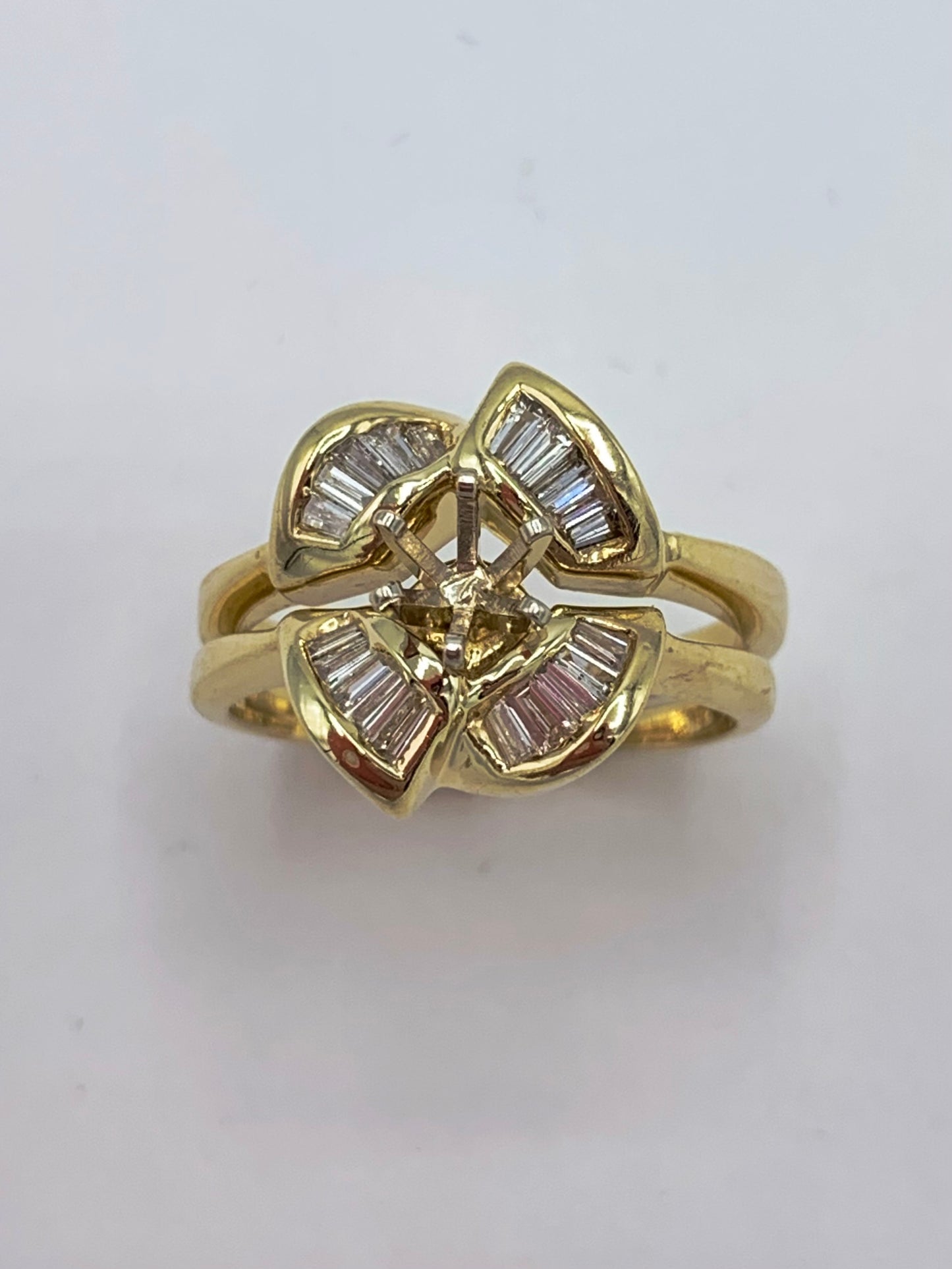 14K Yellow Gold .33 TCW Baguette Diamond Semi-Mount Wedding Set