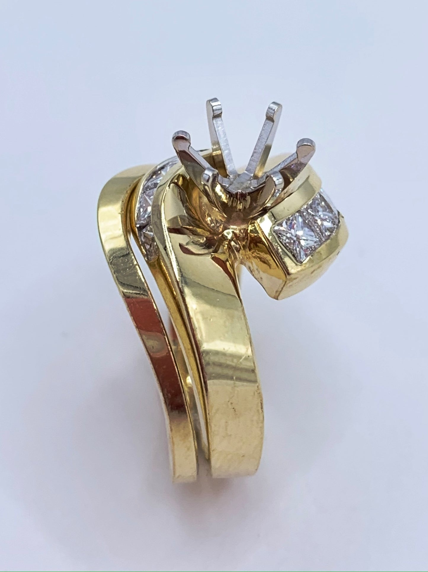 .80 TCW Princess Cut Diamond Semi-Mount Wedding Set in 14K Yellow Gold