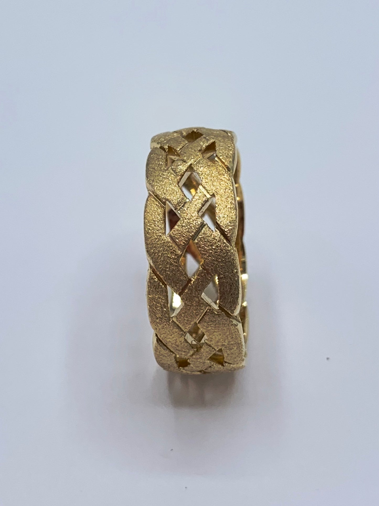 14K Yellow Gold 8mm Wedding Band with Basket Weave and Satin Finish