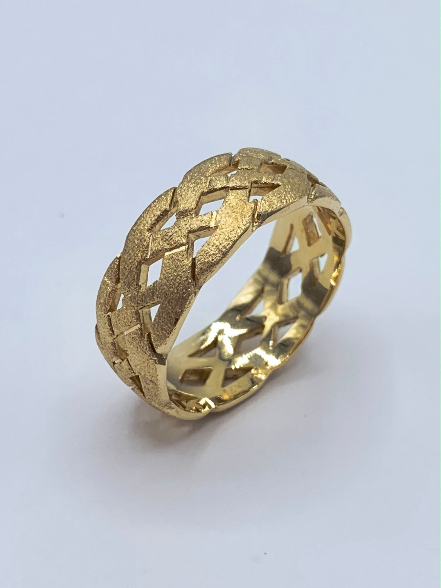 14K Yellow Gold 8mm Wedding Band with Basket Weave and Satin Finish