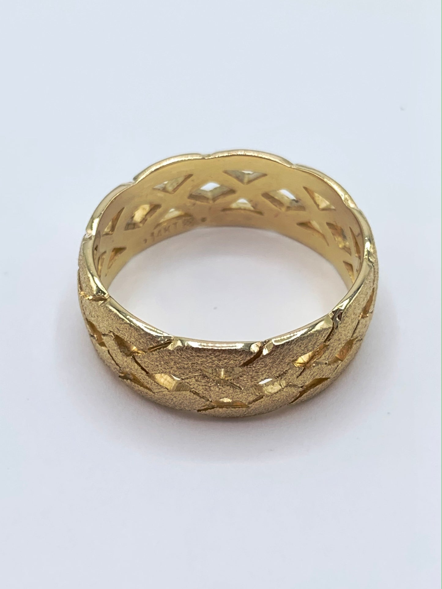 14K Yellow Gold 8mm Wedding Band with Basket Weave and Satin Finish