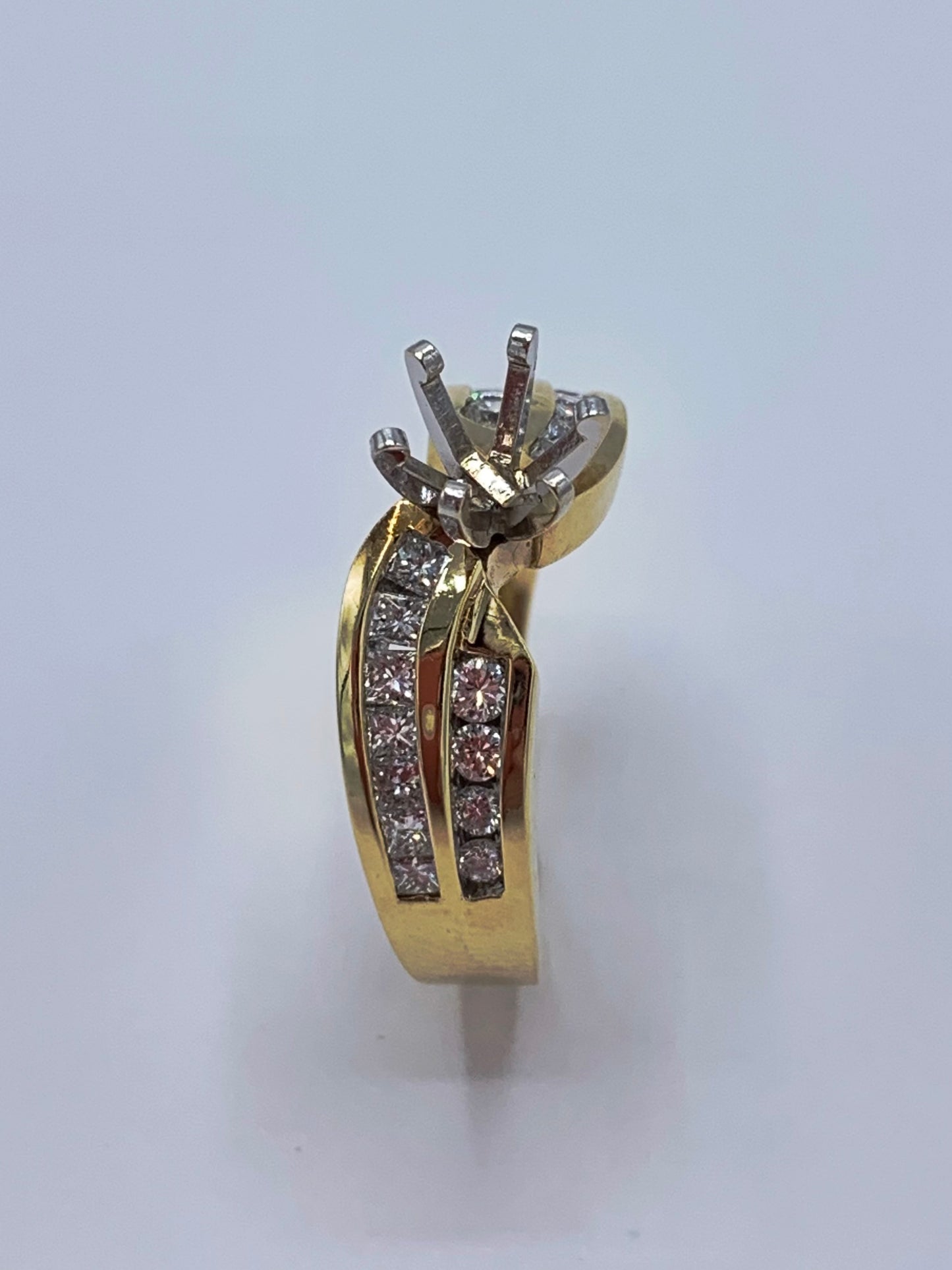 1 TCW Princess and Round Diamond Semi-Mount Wedding or Anniversary Band