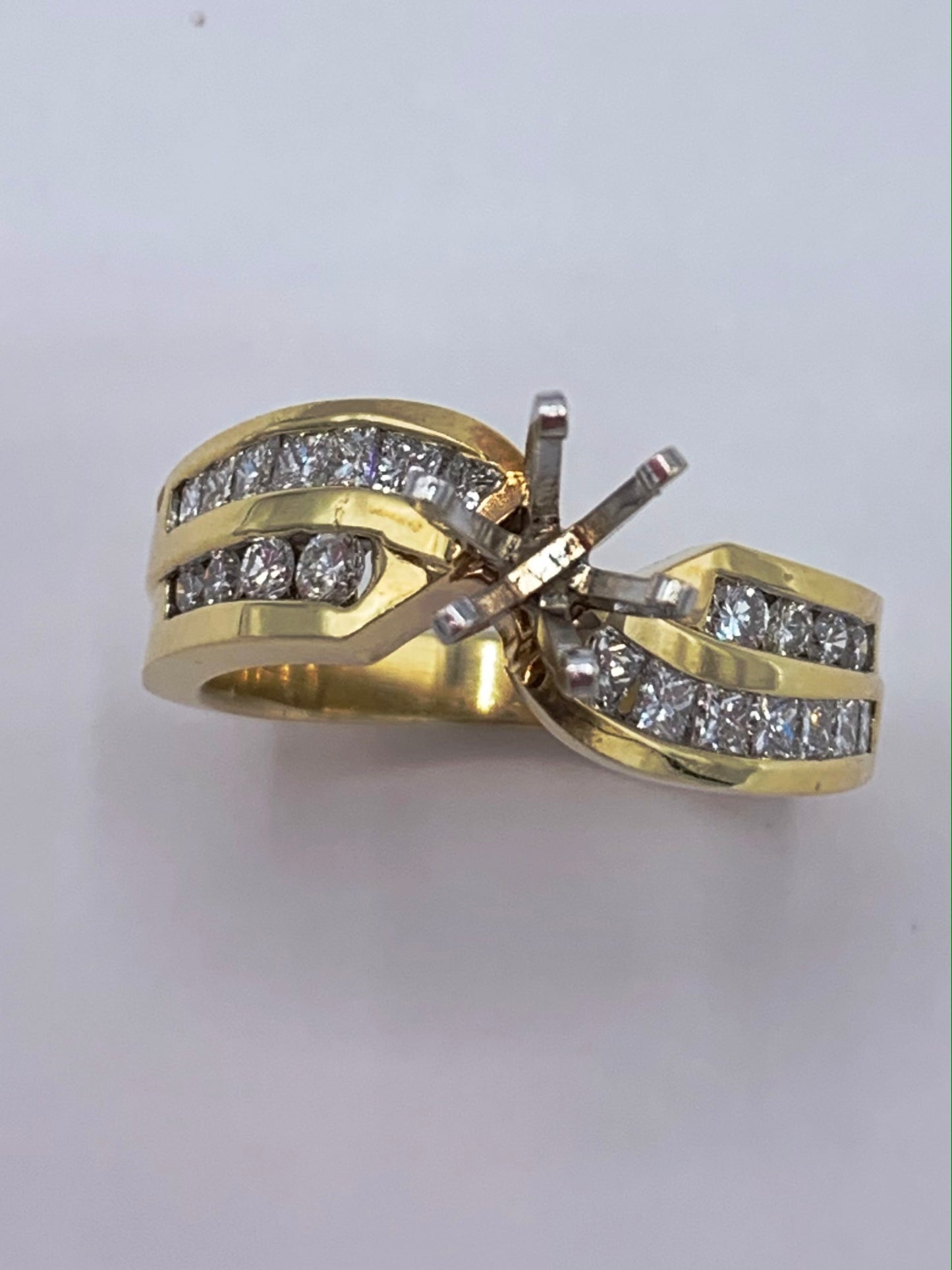 1 TCW Princess and Round Diamond Semi-Mount Wedding or Anniversary Band