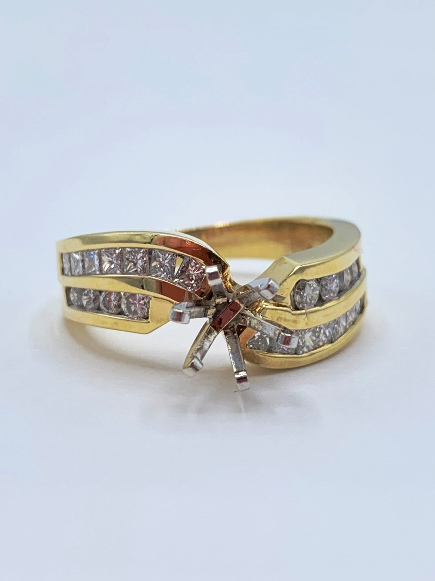 1 TCW Princess and Round Diamond Semi-Mount Wedding or Anniversary Band
