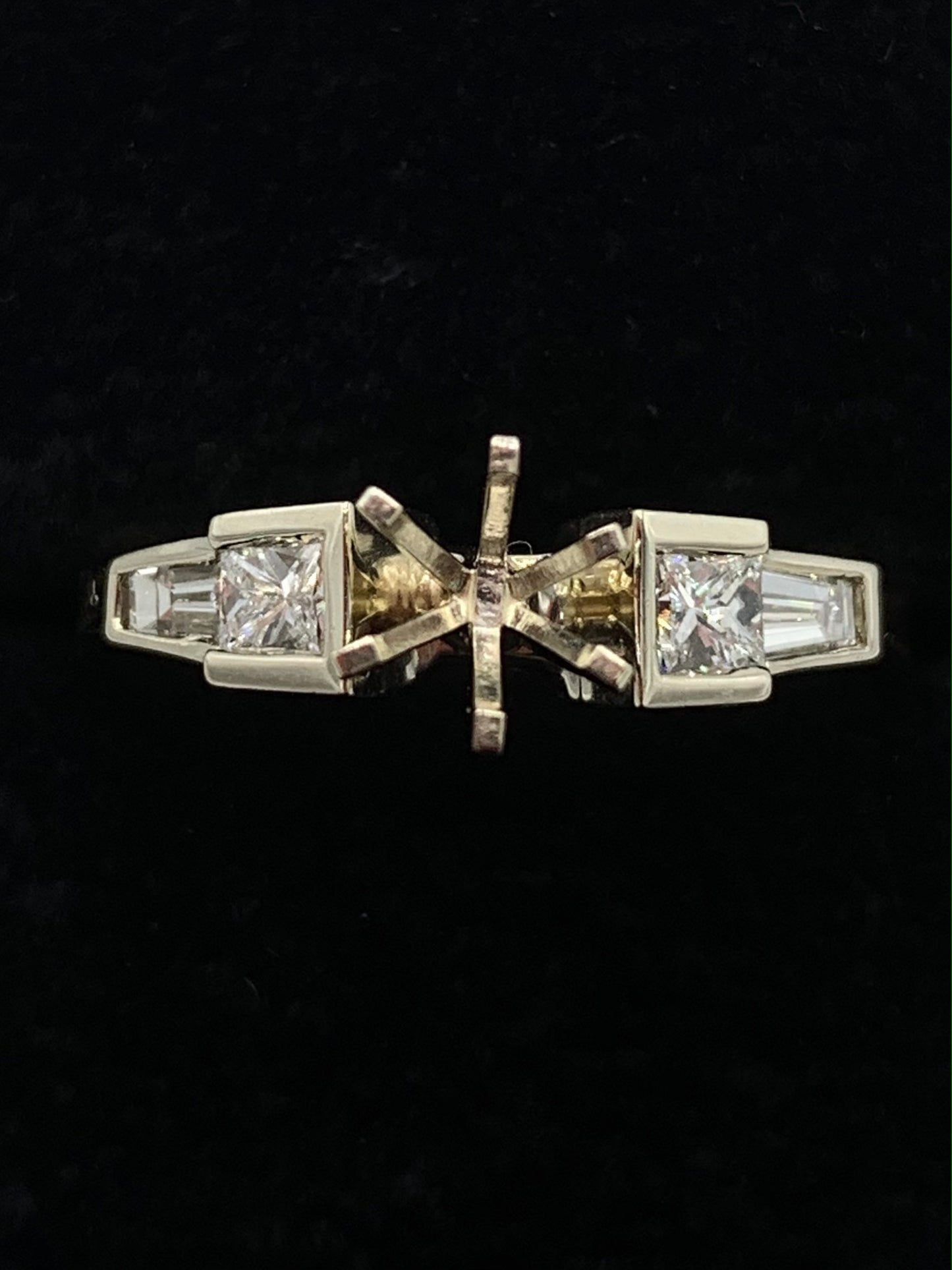 14K Yellow and White Gold .50 TCW Princess and Baguette Diamond Semi-Mount Engagement Ring