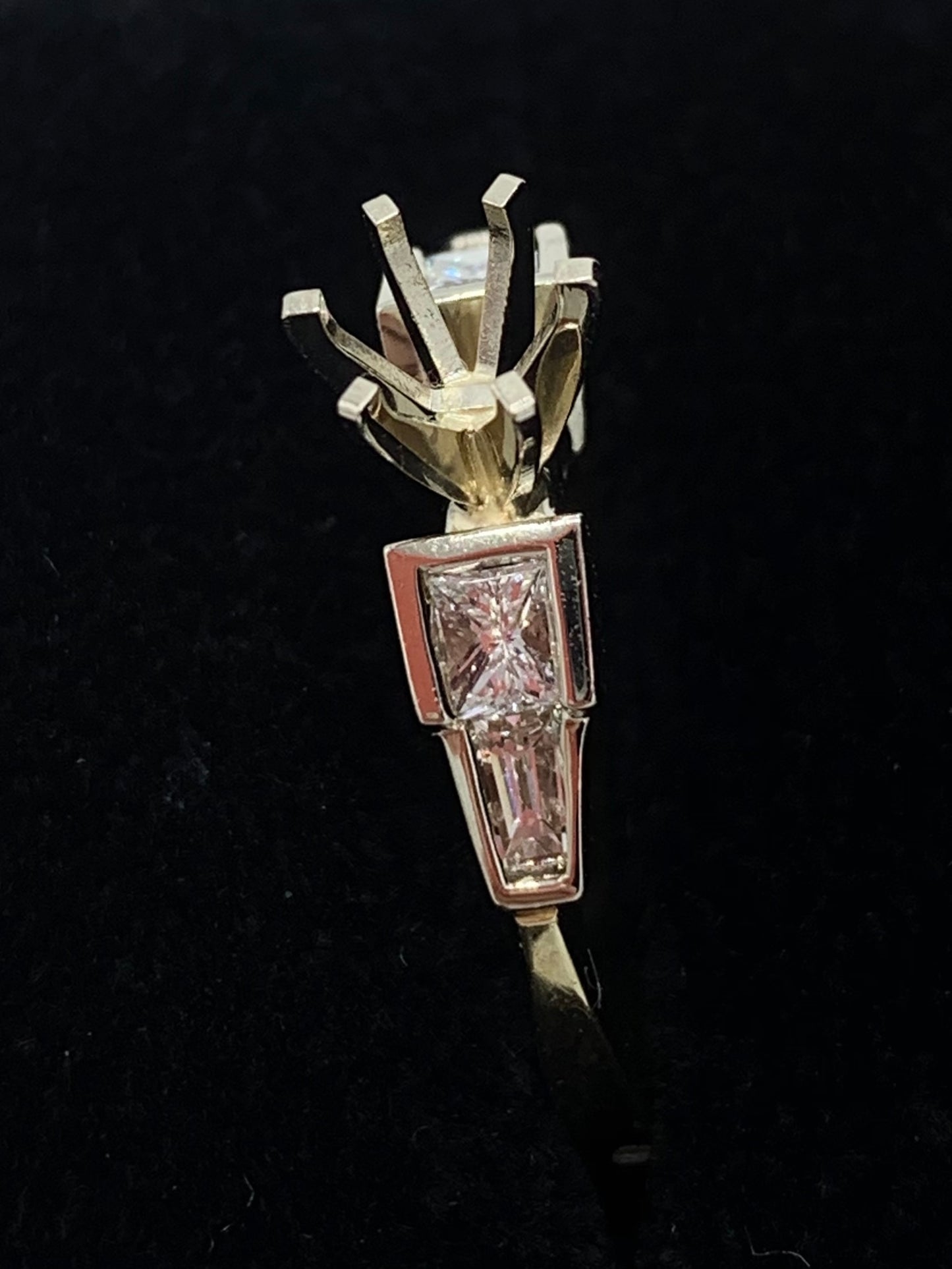 14K Yellow and White Gold .50 TCW Princess and Baguette Diamond Semi-Mount Engagement Ring