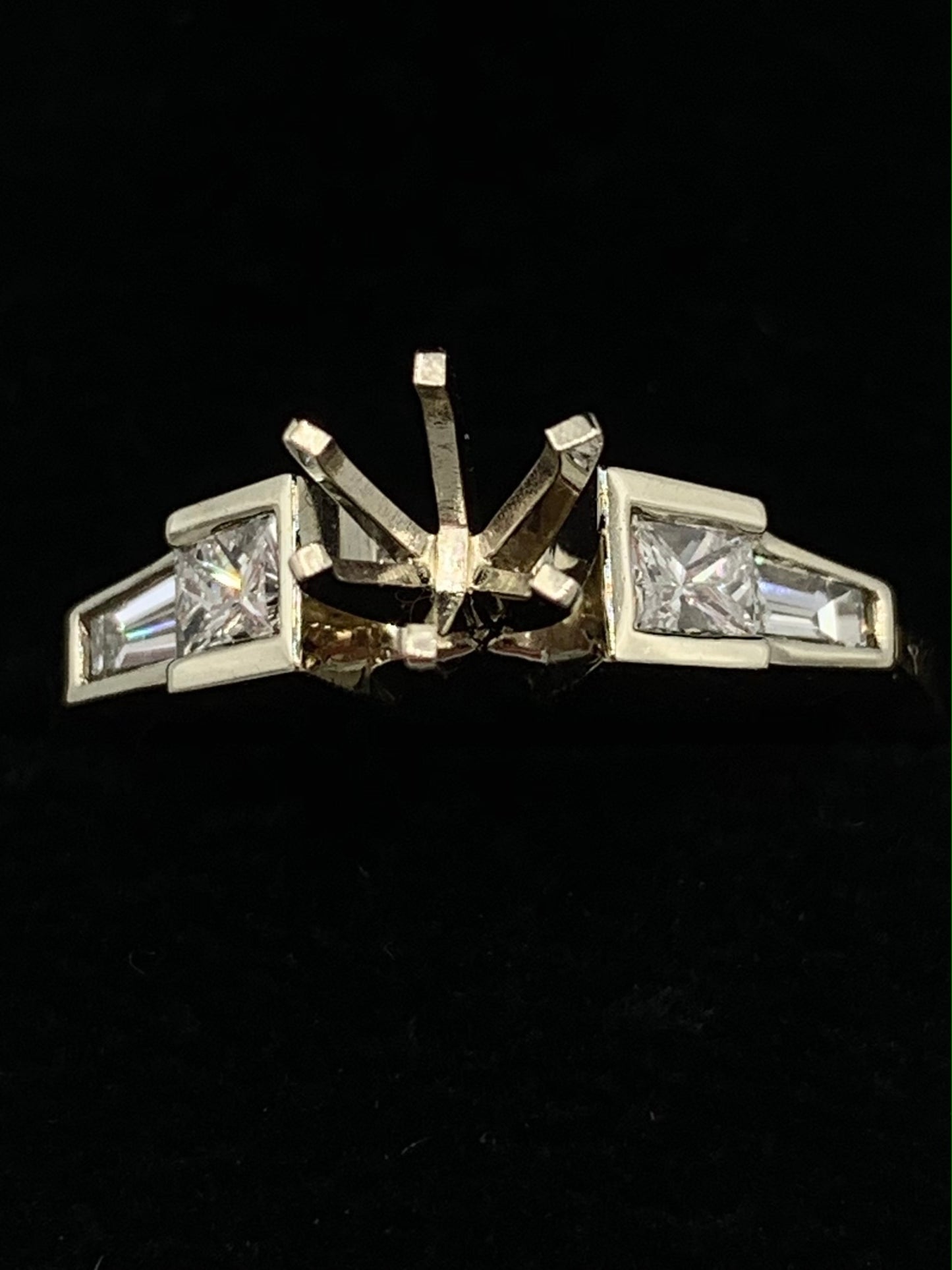 14K Yellow and White Gold .50 TCW Princess and Baguette Diamond Semi-Mount Engagement Ring