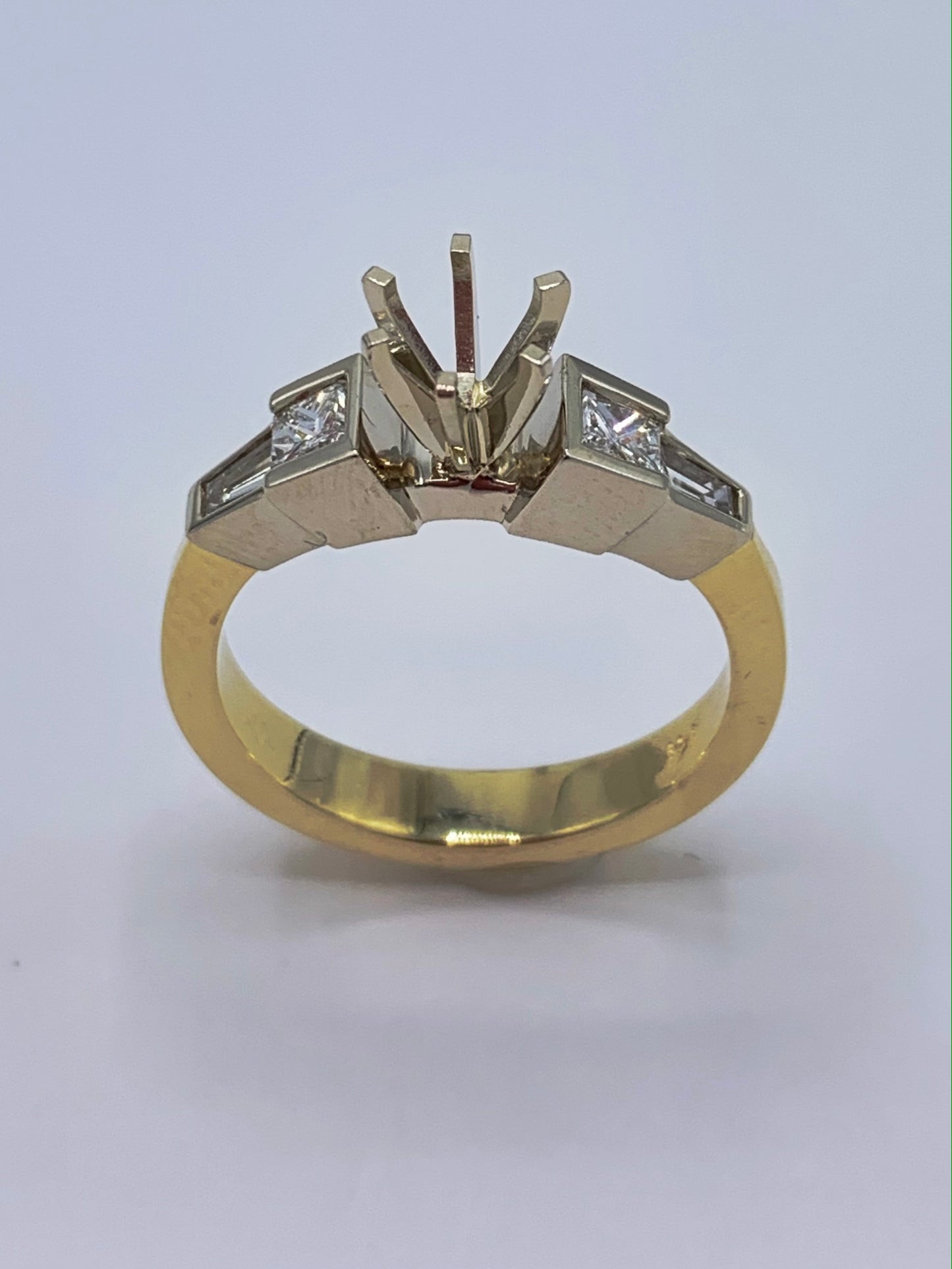 14K Yellow and White Gold .50 TCW Princess and Baguette Diamond Semi-Mount Engagement Ring