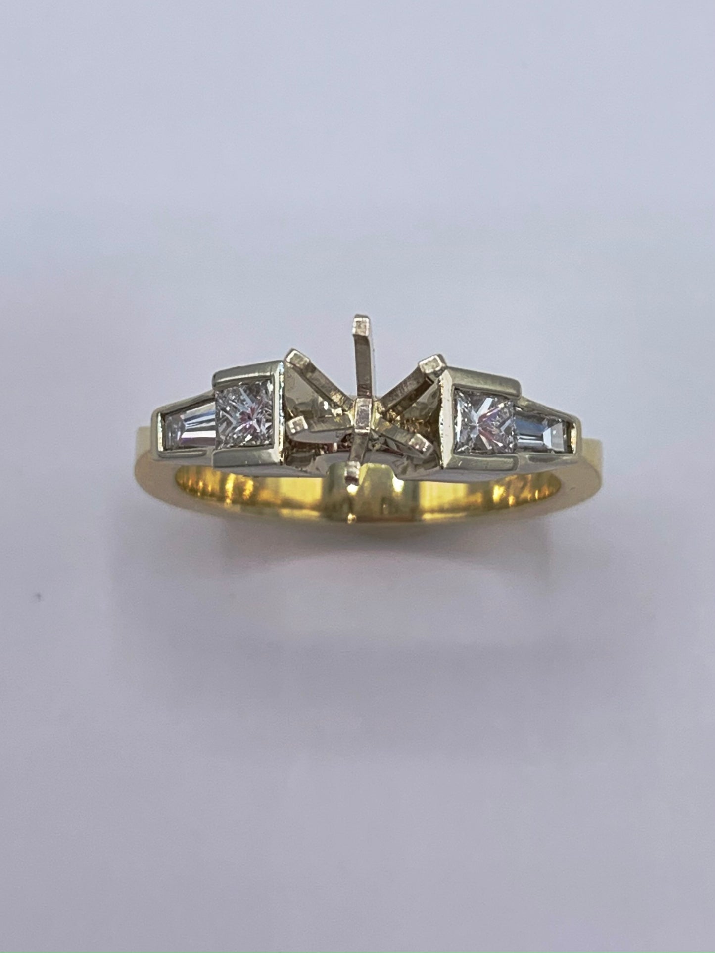 14K Yellow and White Gold .50 TCW Princess and Baguette Diamond Semi-Mount Engagement Ring