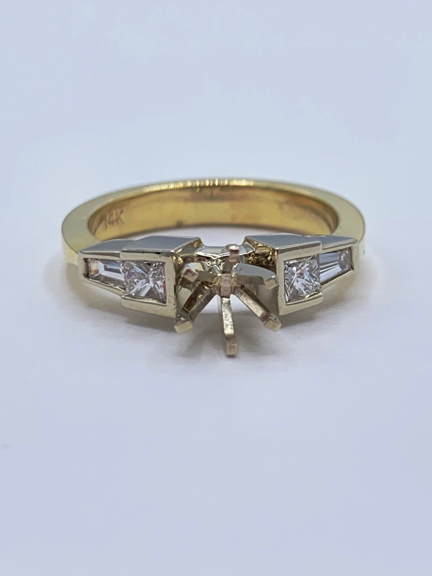 14K Yellow and White Gold .50 TCW Princess and Baguette Diamond Semi-Mount Engagement Ring