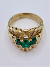 Load image into Gallery viewer, Estate 14K Yellow Gold Synthetic Emerald Guard Ring
