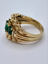 Load image into Gallery viewer, Estate 14K Yellow Gold Synthetic Emerald Guard Ring
