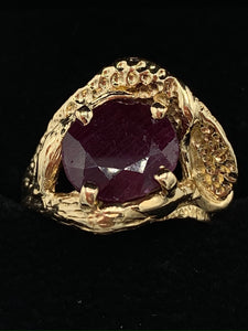 Estate 14K Yellow Gold Oval Genuine Ruby Ring