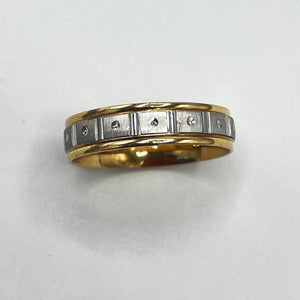 14K Yellow and White Gold Comfort Fit Wedding Band with Machine Wheel Finish