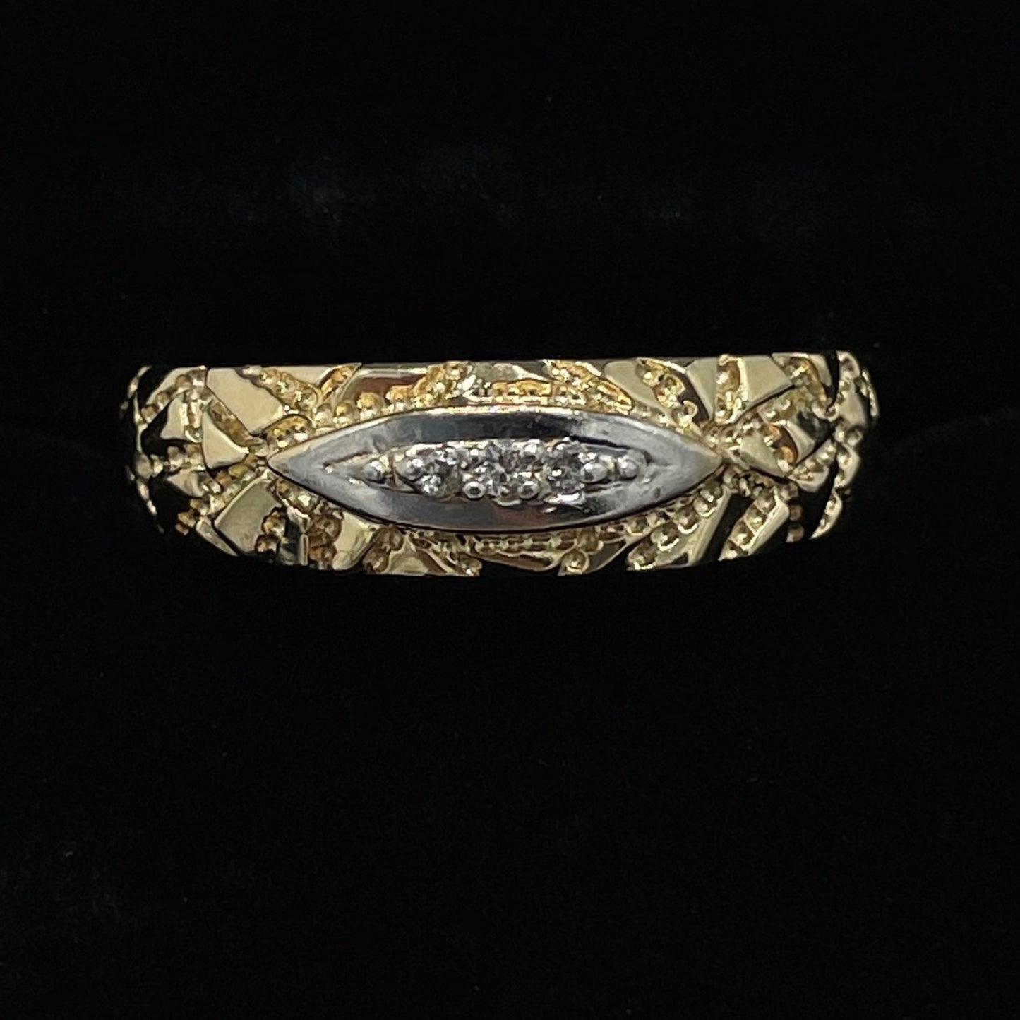 Estate 14K Yellow Gold 3 Diamond Nugget Wedding Band