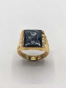Estate 10K Yellow Gold Intaglio Spanish Soldier Hematite Ring